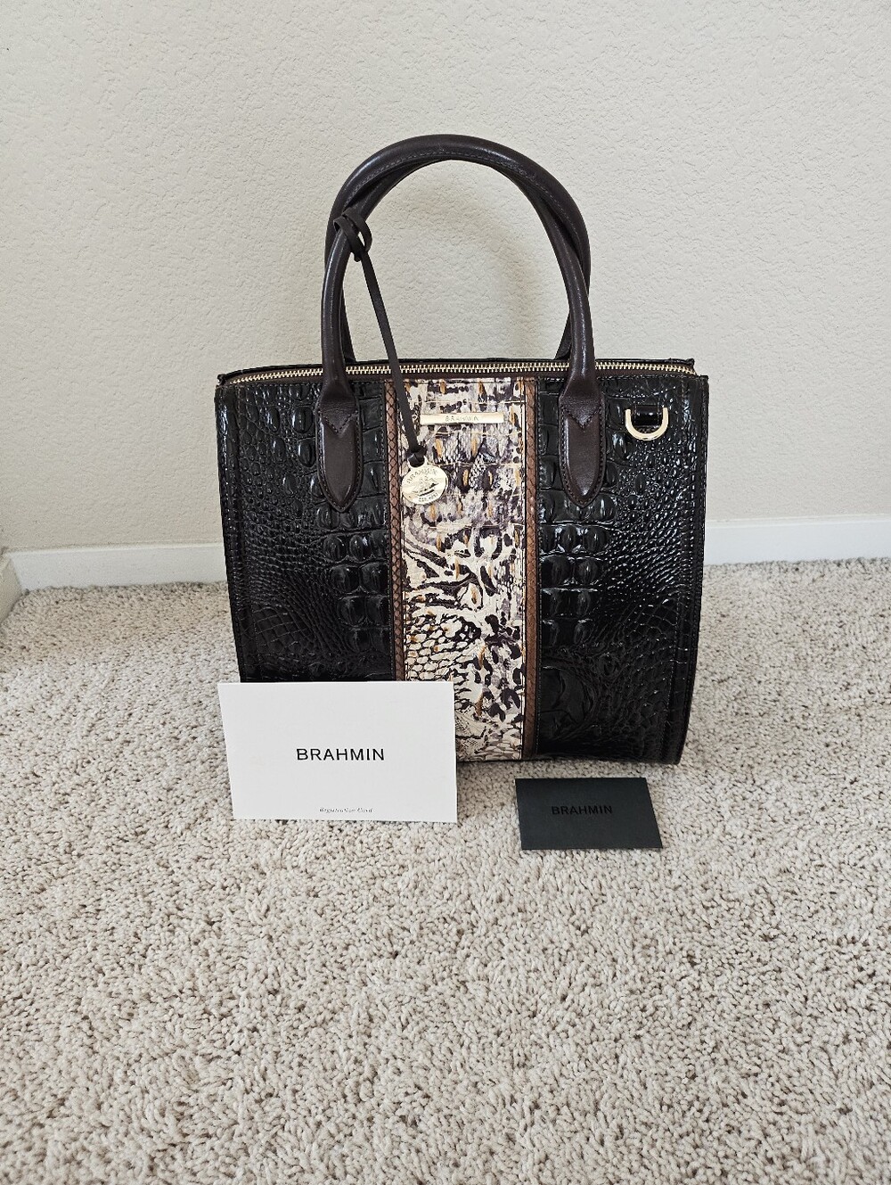 Brahmin Caroline Cocoa Goldspur Satchel